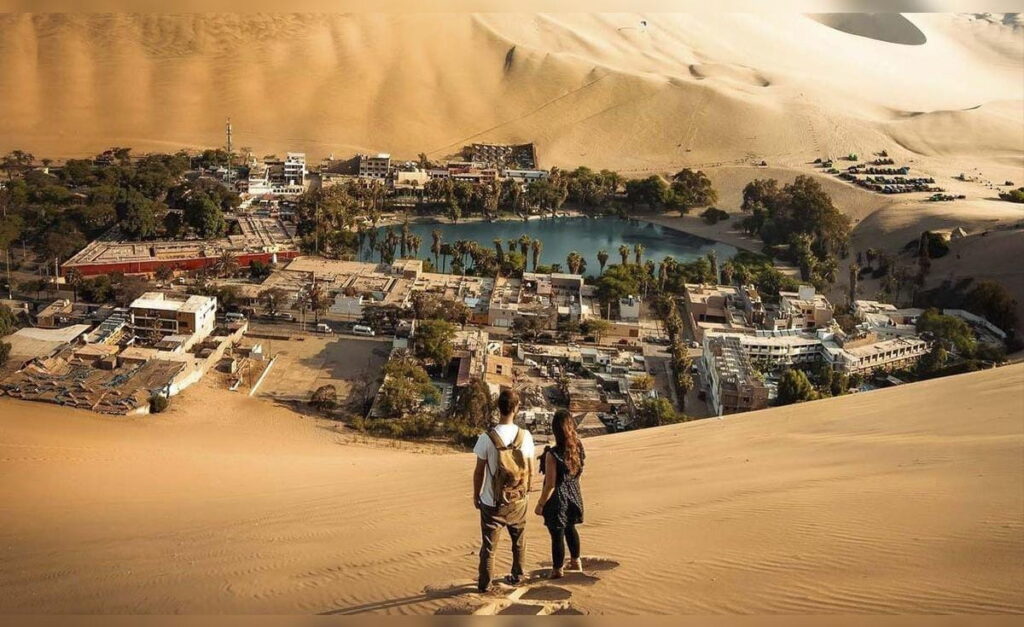 Peru travel package 9 days — Huacachina oasis aerial view Ica desert