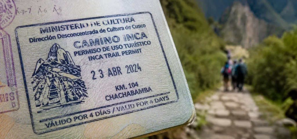 Official trekking permit and passport for the classic Inca Trail route to Machu Picchu