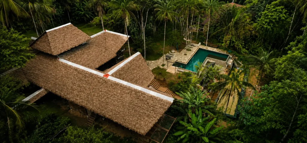 Tropical rainforest lodge with pool